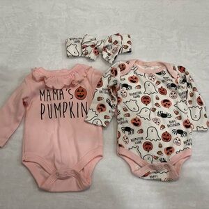 Pink and White Halloween Bodysuits with matching headband